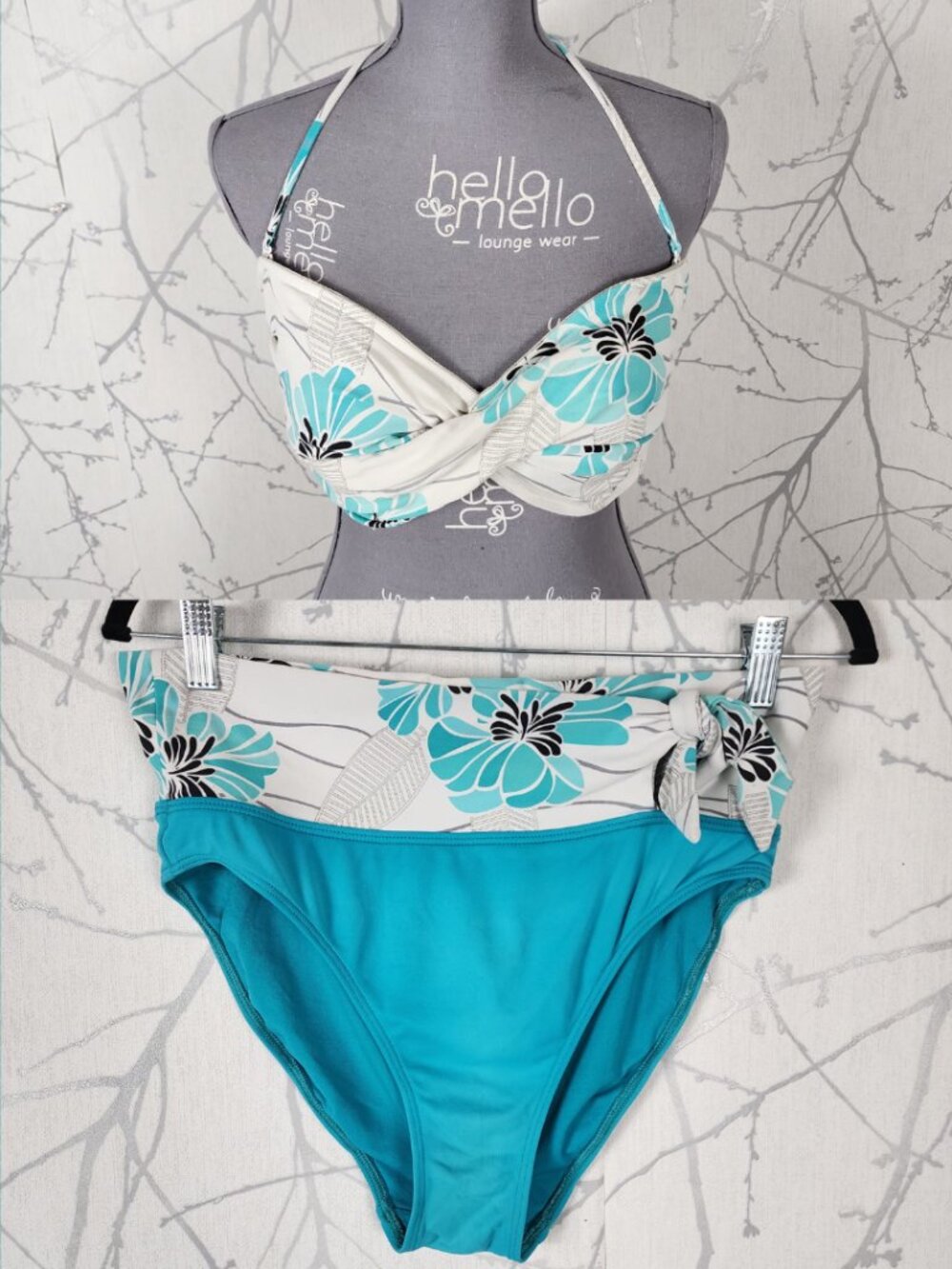 Seafolly Turquoise Floral Print Strappy Halter Bikini